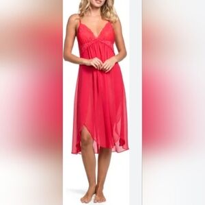 NWT In Bloom By Jonquil Red Lace And Chiffon Nightgown